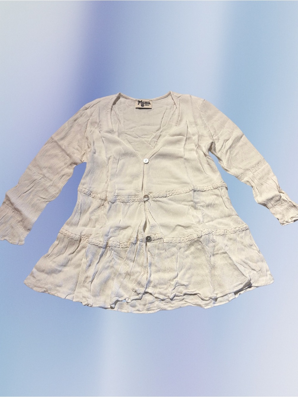 Show Me Your Mumu White gauzy Top - boho Tiered Button Front Cardigan - Small